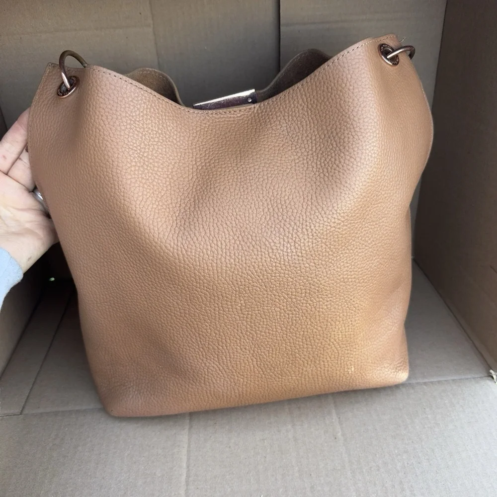 Ted Baker London Leather Pebbled Tote Bag w/ Detachable Pouch Tan Brown